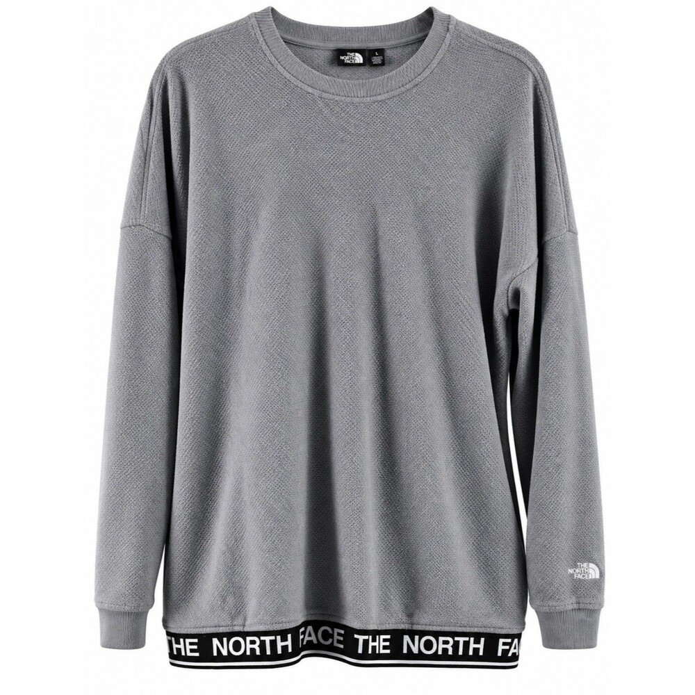 The North Face Women’s Gray Waffle Print Pullover Sweatshirt Size Large Logo Hem